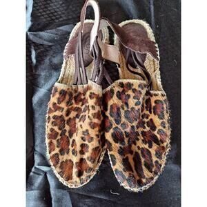 Picon Vtg Leopard Print Calf Hair Leather Espardrille Flats Size 7.5 slingback